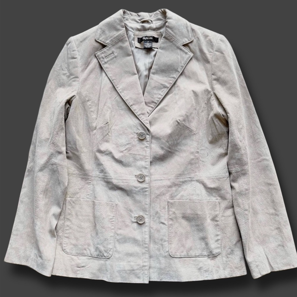 VTG Suede Jacket Womens M Beige‎ Leather Y2K 90s Western Style & Co.